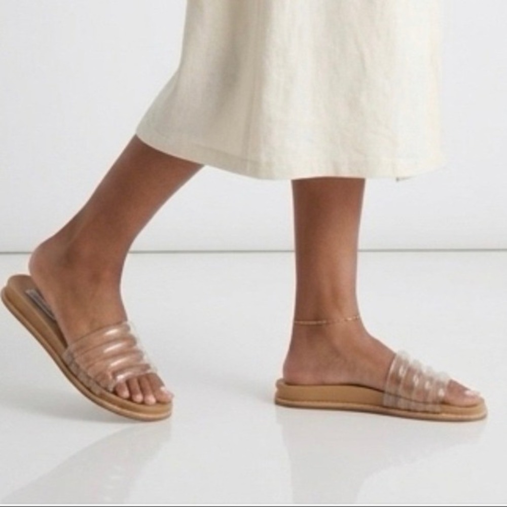 New Steve Madden Womens Drips Synthetic Slide Sandals Clear Nude Beige SZ 10